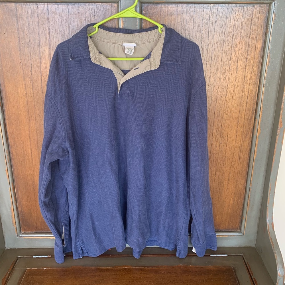 LL Bean Collard Henley 1/4 Button Pullover Long Sleeve Shirt SIZE XL Blue